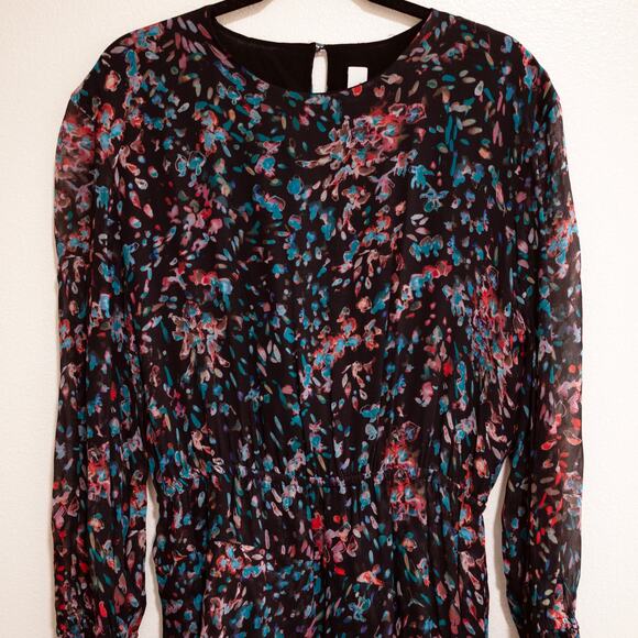 IRO Blank Dress Black Floral Print Asymmetric Chiffon Long Sleeves SZ 10 US - Picture 6 of 8